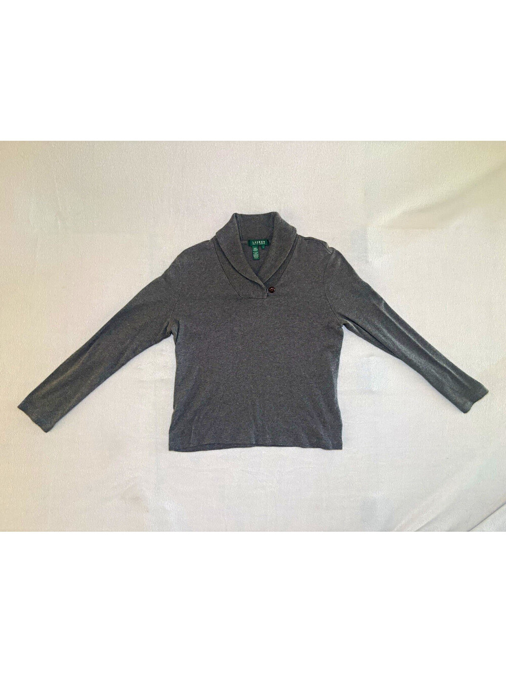 Lauren Ralph Lauren Women's Gray Cotton Knit V-Neck Button Pullover Sweater L